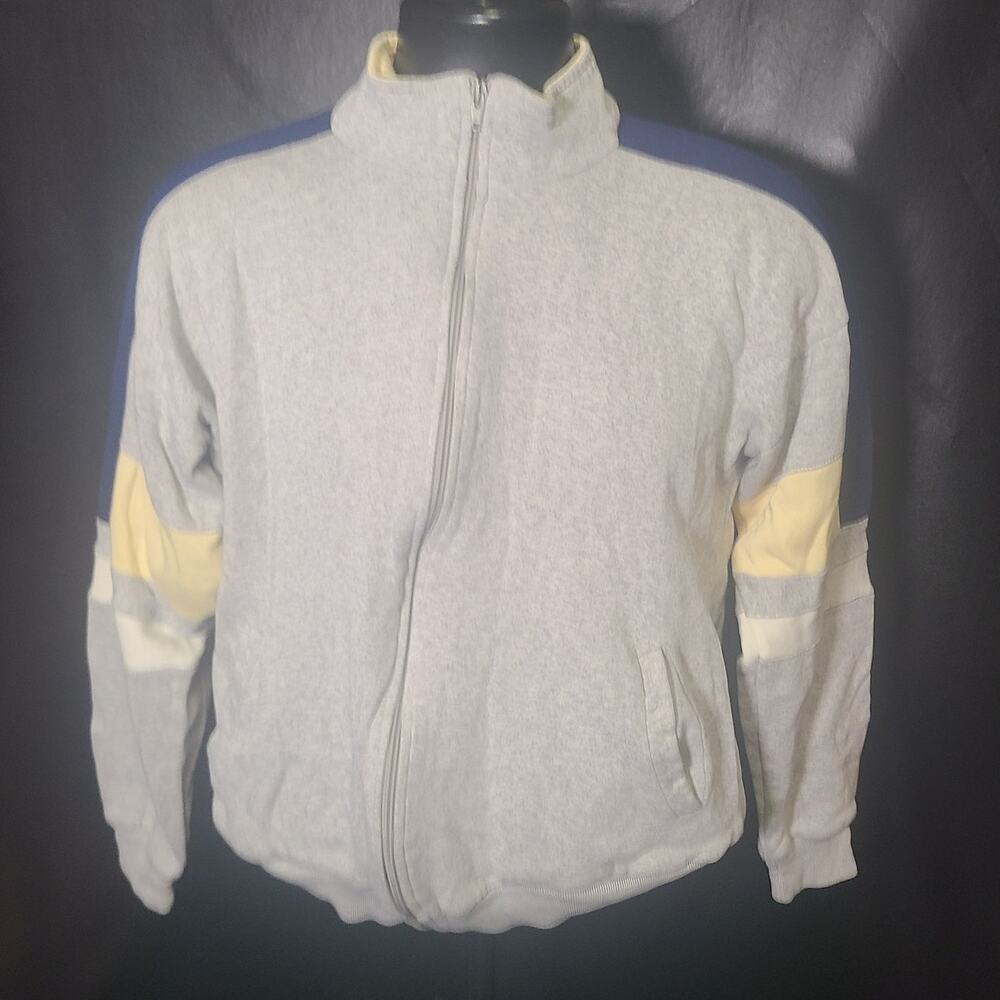 Vintage 90s Main Event Athletic Club Gray Yellow Blue White Sweater Size Large